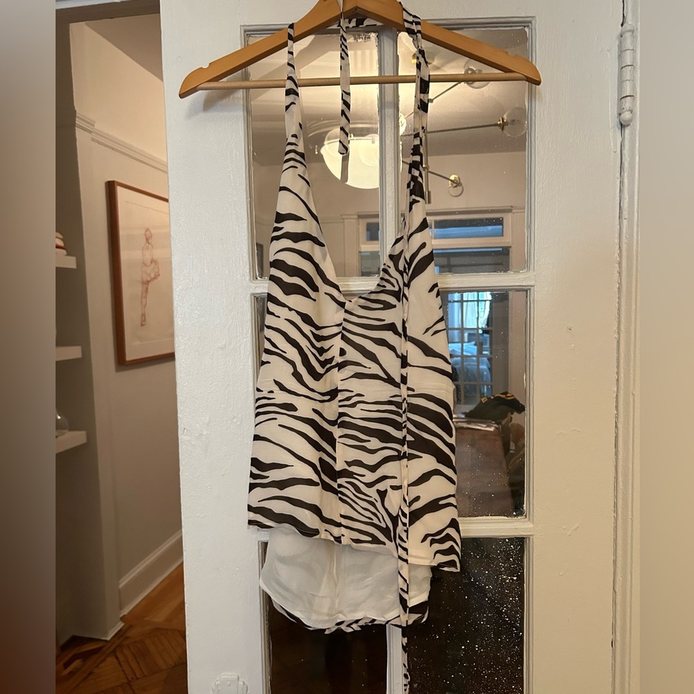 Reformation Vida zebra-print georgette halterneck top (M)